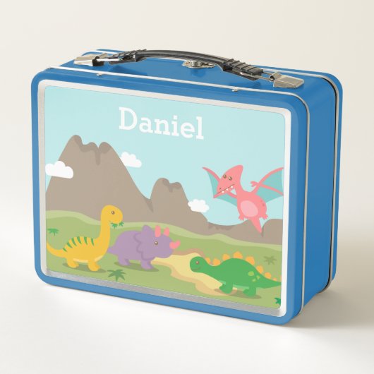 可愛カラフルい恐竜のパーソナライズされた子供 メタルランチボックス (裏面)
