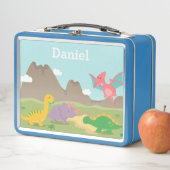 可愛カラフルい恐竜のパーソナライズされた子供 メタルランチボックス (インサイチュ)