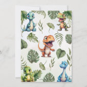 可愛カラフルい恐竜の緑の男の子のシャワー 招待状 (裏面)