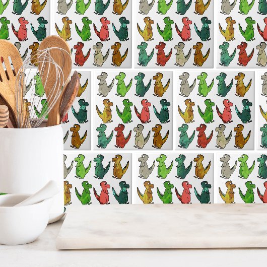 可愛カラフルい恐竜 タイル