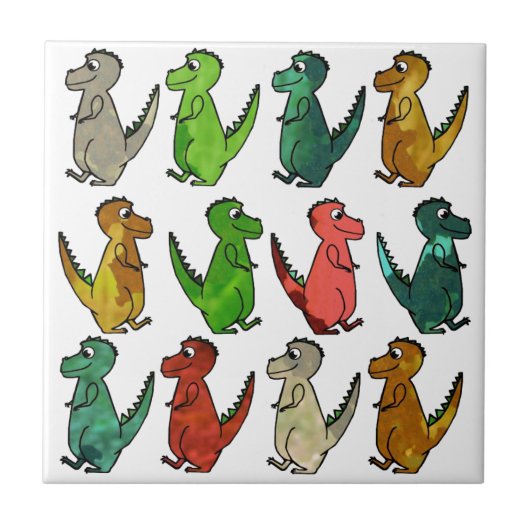 可愛カラフルい恐竜 タイル (正面)
