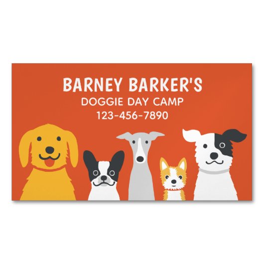 可愛カラフルい愛犬 |動物サービス マグネット名刺 (正面)