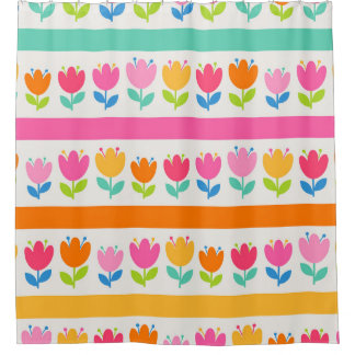 可愛カラフルい手描きチューリップシームレスw シャワーカーテン