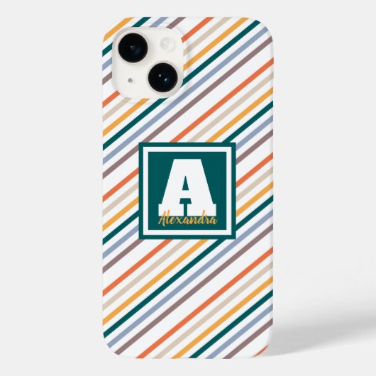 可愛カラフルい数々の色のストライプモノグラム名 Case-Mate iPhoneケース (裏面)
