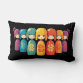 可愛カラフルい日本のこけし人形 ランバークッション (裏面)