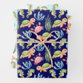 可愛カラフルい水中の海の命の子供 ラッピングペーパーシート (インサイチュ)