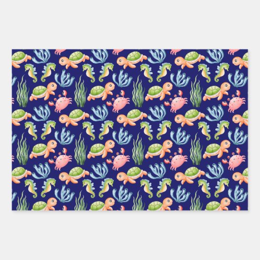 可愛カラフルい水中の海の命の子供 ラッピングペーパーシート (正面)