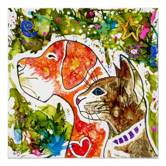 可愛カラフルい犬と猫のポスター – 20 x 20" ポスター (正面)