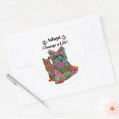 可愛カラフルい犬と猫の縁取り ラウンドシール (封筒)