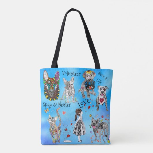可愛カラフルい犬と猫ペット養子縁組トート トートバッグ (裏面)