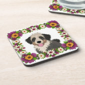 可愛カラフルい犬のフローラ付きイラストレーション コースター (左側)