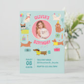 可愛カラフルい犬の写真誕生日 招待状 (スタンド正面)