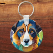 可愛カラフルい犬ポートレートクローズアップ キーホルダー (正面)
