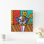 可愛カラフルい犬、任意のキッズルーム スクエア壁時計 (ホーム)