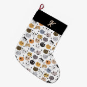 可愛カラフルい猫おもしろいと肉柄モノグラム ラージクリスマスストッキング (正面 (吊り時))