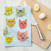 可愛カラフルい猫が青を猫に キッチンタオル (四つ折り)