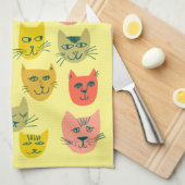 可愛カラフルい猫が青を猫に キッチンタオル (四つ折り)