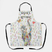 可愛カラフルい猫と蝶パーソナライズされた エプロン (正面)