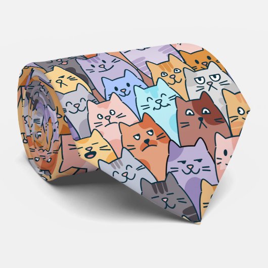 可愛カラフルい猫の群集パタお洒落ーン猫顔 ネクタイ (ロール)