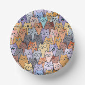 可愛カラフルい猫の群集パタお洒落ーン猫顔 ペーパーボウル (正面)