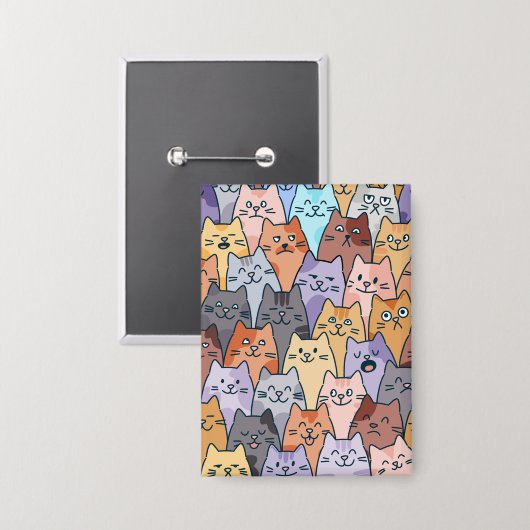 可愛カラフルい猫の群集パタお洒落ーン猫顔 缶バッジ (正面/裏面)