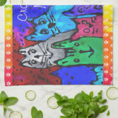 可愛カラフルい猫マ熱狂するマのキッチンタオル キッチンタオル (折り畳み)