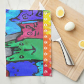 可愛カラフルい猫マ熱狂するマのキッチンタオル キッチンタオル (四つ折り)