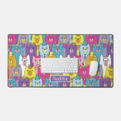 可愛カラフルい猫柄パーソナライズされた デスクマット (キーボード&マウス)