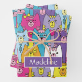 可愛カラフルい猫柄パーソナライズされた ラッピングペーパーシート (インサイチュ)