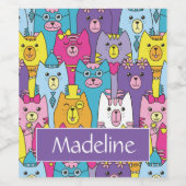 可愛カラフルい猫柄パーソナライズされた ワインラベル (シングルラベル)