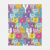 可愛カラフルい猫柄 フリースブランケット (正面)