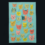 可愛カラフルい猫猫ティール（緑がかった色） キッチンタオル<br><div class="desc">こ飾の可愛いタオルでキッチン。引っ越し祝いパーティー素晴らしやアニバーサリーギフトを！そこカスタマイズで文字も追加。私の店の色やパターンのチェックと一致するキッチン物!</div>