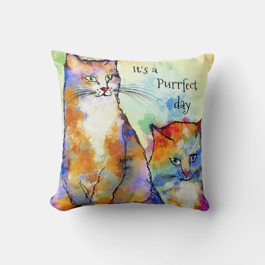 可愛カラフルい猫絵を描の枕 クッション (正面)