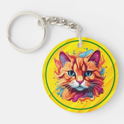 可愛カラフルい猫顔-87002 キーホルダー (正面)