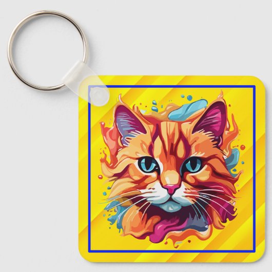 可愛カラフルい猫顔-87002 キーホルダー (正面)