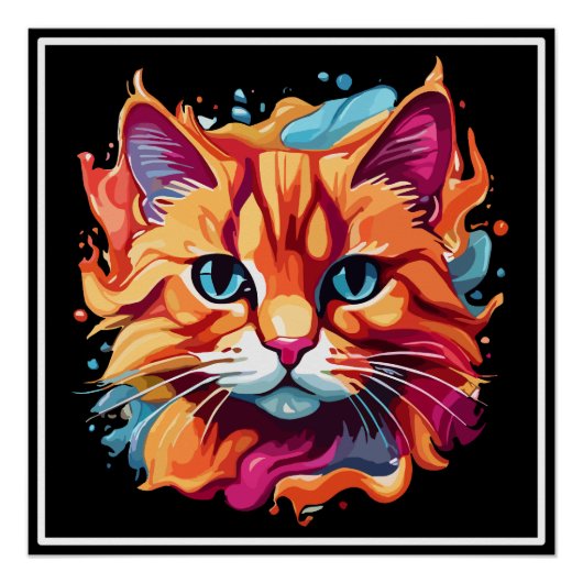 可愛カラフルい猫顔-87002 ポスター (正面)