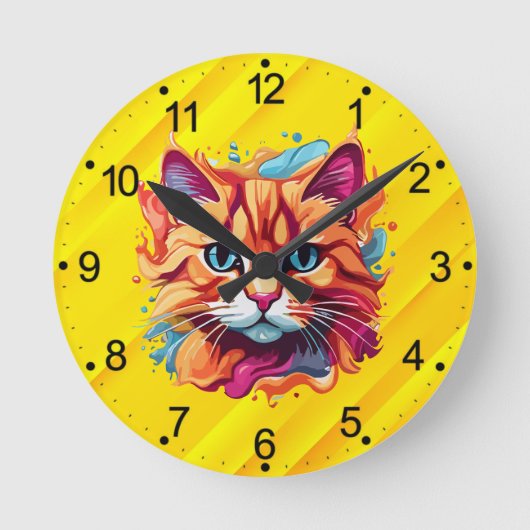 可愛カラフルい猫顔-87002 ラウンド壁時計 (正面)