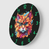 可愛カラフルい猫顔-87002 ラージ壁時計 (傾斜)