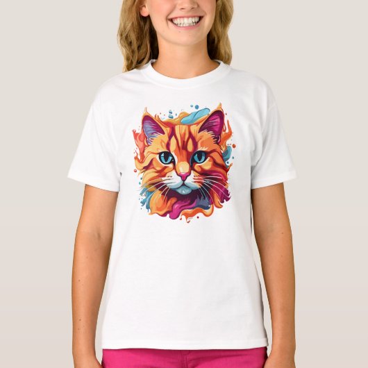 可愛カラフルい猫顔-87002 Tシャツ (正面)