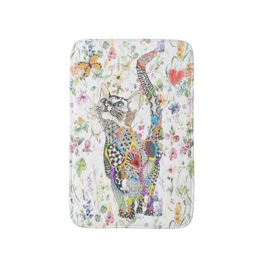 可愛カラフルい猫風呂マット バスマット (正面縦)