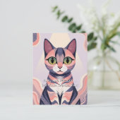 可愛カラフルい猫、おもしろい、シック、お洒落誕生日 ポストカード (スタンド正面)