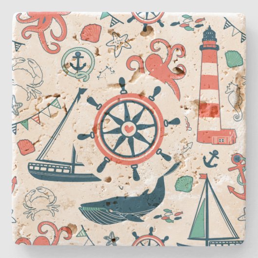 可愛カラフルい航海の柄 ストーンコースター (正面)