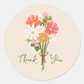可愛カラフルい花モダン花束ありがとう ラウンドシール (正面)