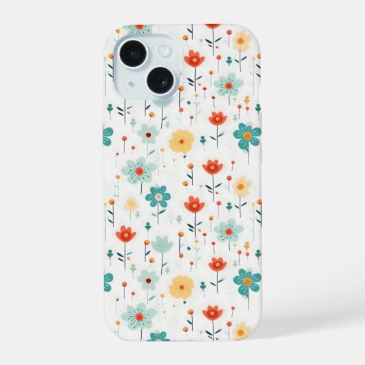 可愛カラフルい花柄 iPhone 15ケース (裏面)