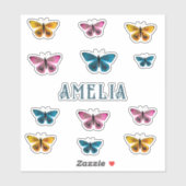 可愛カラフルい蝶の女の子 シール (シート)