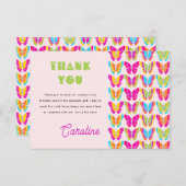 可愛カラフルい蝶ガール4th誕生日パーティー サンキューカード (正面/裏面)