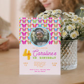 可愛カラフルい蝶ガール4th誕生日パーティー 招待状