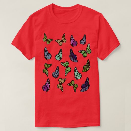 可愛カラフルい蝶パターン1 Tシャツ (デザイン正面)