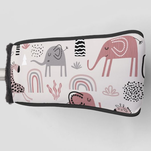 可愛カラフルい象とシームレスな模様 ゴルフヘッドカバー (正面)