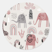 可愛カラフルい象とシームレスな模様 ラウンドシール (正面)